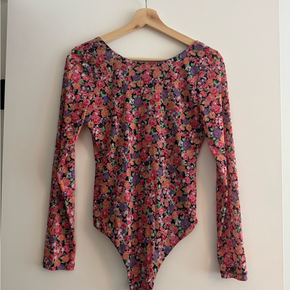 Floral Long Sleeve Bodysuit in Pink & Purple